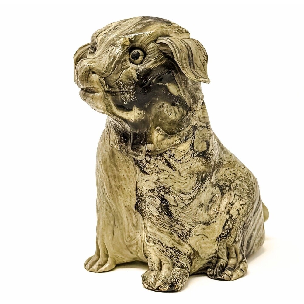 Vintage MCM Seated Dog Sculpture Hand Molded Thermoplastic Weighted Marbled